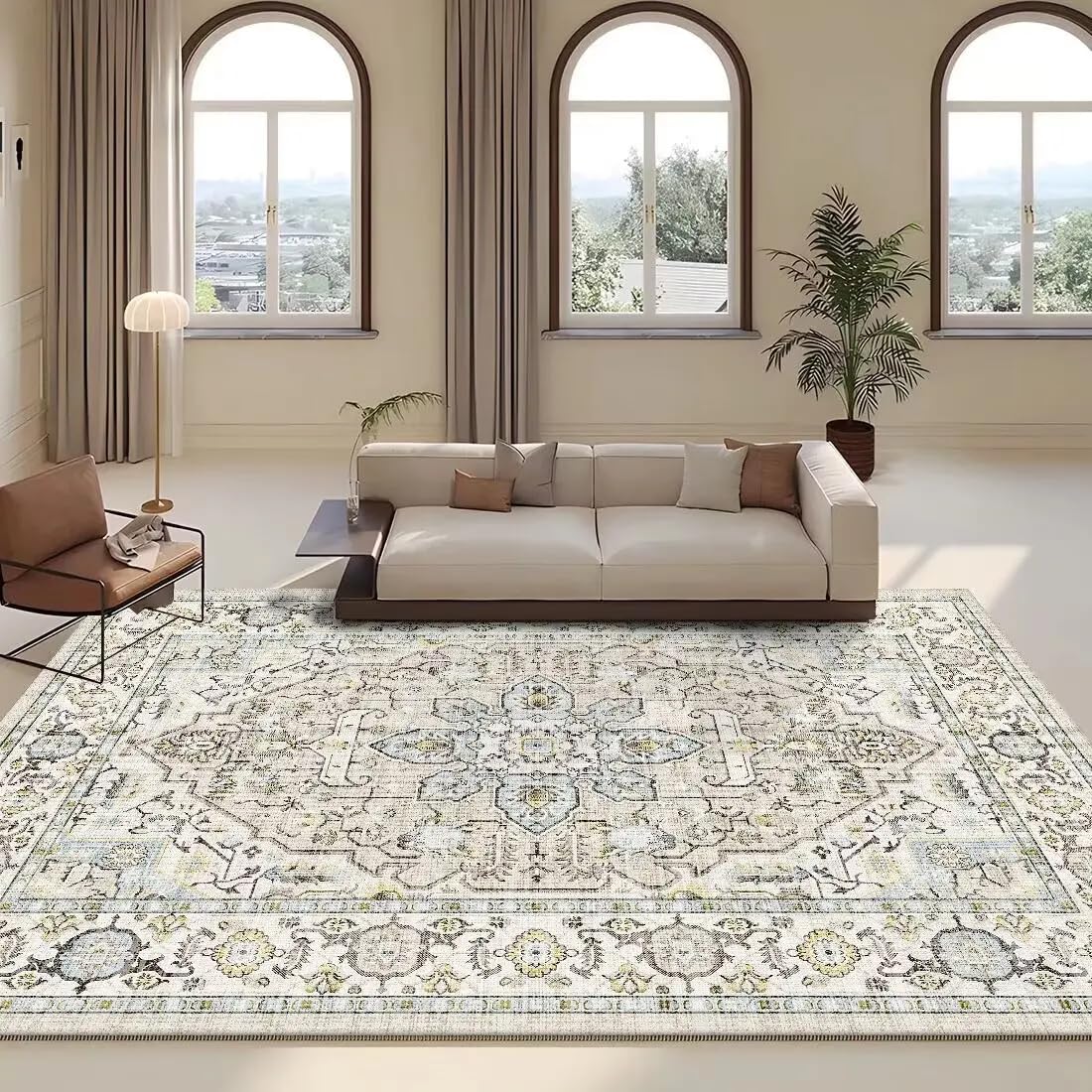 Tapis persan rétro lavable et sans peluches pour une décoration de salon impeccable