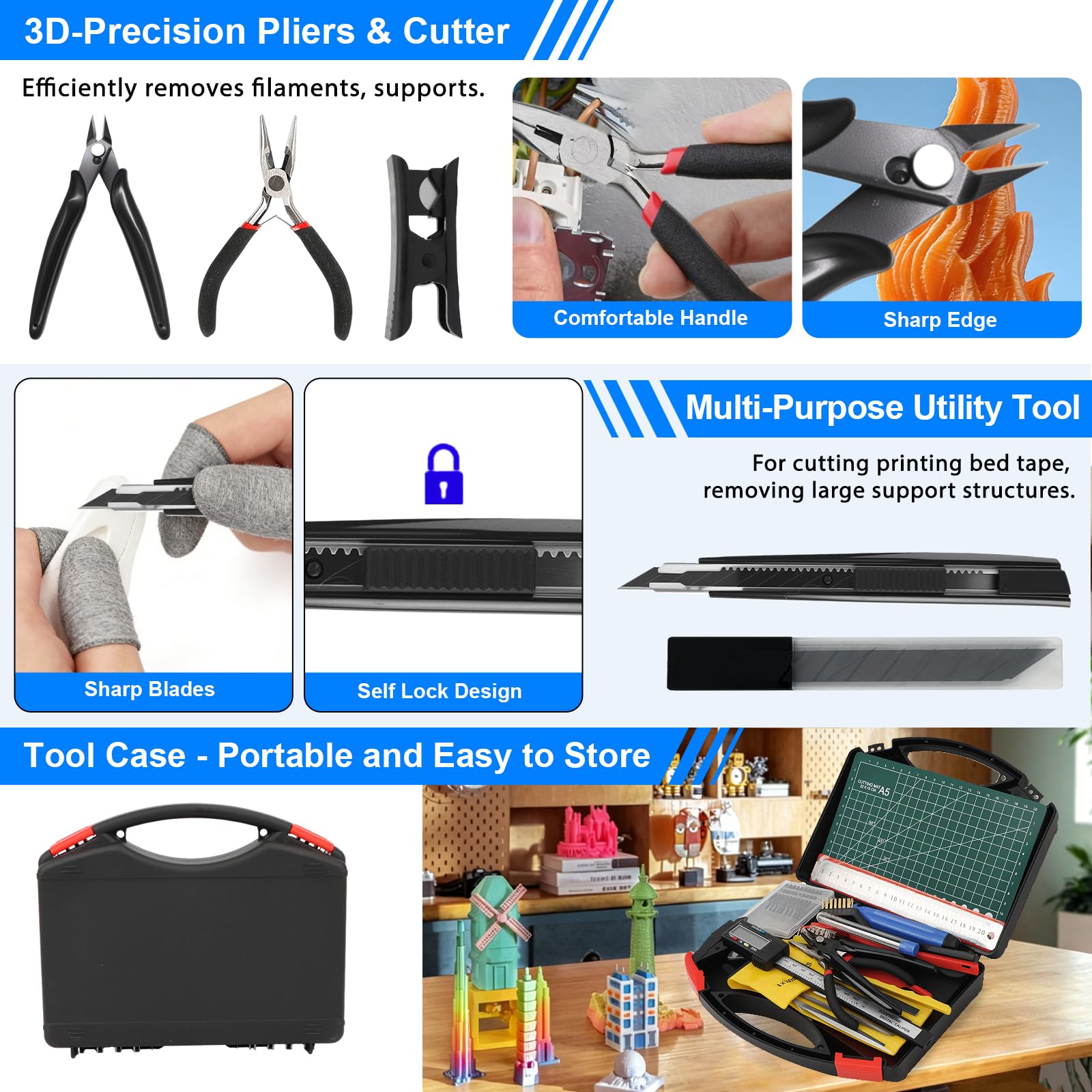 Kit de 342 herramientas de impresora 3D, accesorios de impresión 3D con herramienta de limpieza, herramienta de desbarbado, alicates, alfombrilla de corte, pinzas, regla y otros accesorios de