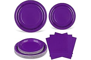 Ruisita Purple Party Supplies - Plates and Napkins (Serves 16)