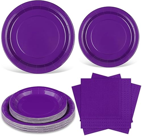 Miniatura 1 de Ruisita 48 piezas de vajilla de color morado oscuro sólido para fiesta, incluye platos llanos de papel de 7 y 9 pulgadas, servilletas de 2 capas