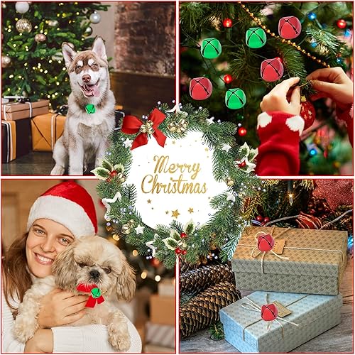 Miniatura 7 de 100 cascabeles de Navidad de 0.8 pulgadas, 2 colores mezclados grandes, cascabeles de metal coloridos para corona, vacaciones, hogar, Navidad,