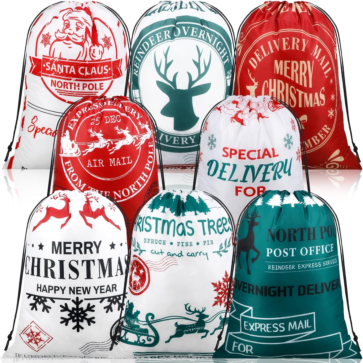 Abbylike 8 Pcs Large Christmas Santa Gift Bags 26 x 19 Inch Jumbo Sacks Christmas Drawstring Gift Bags Polyester Fabric Sacks for Event Xmas Party Supplies Favors 26 x 19 Inch Red and White 8