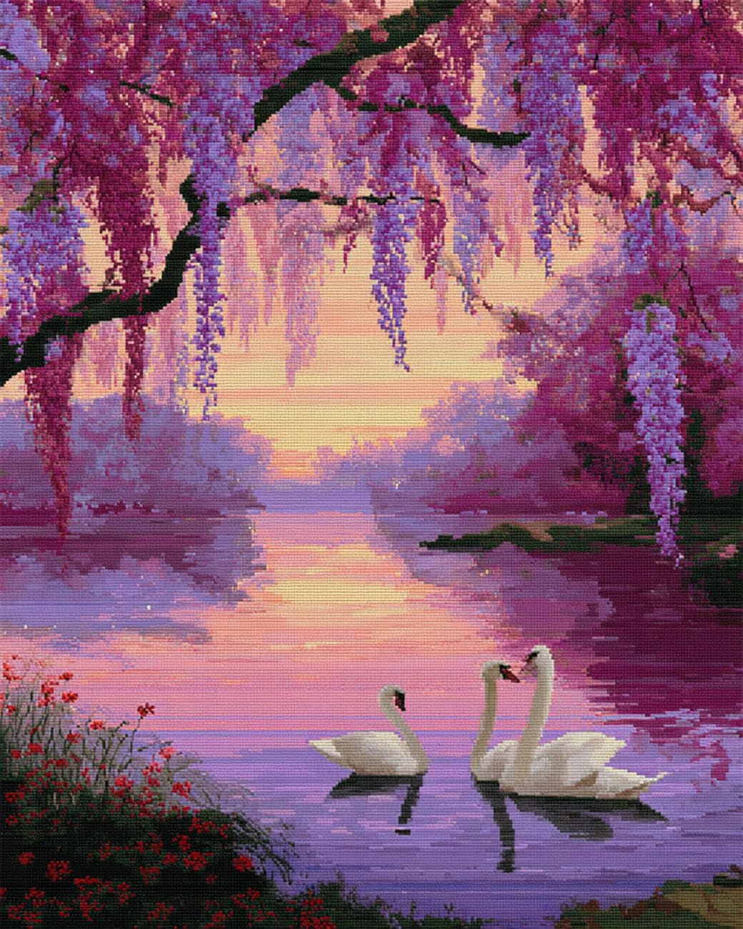 AYAOYANGGO Animal DIY French Embroidery Kit with Beads Swans and Wisteria Bead Embroidery Kit for Adults Needlepoint Tapestry Set Beaded Stitching 60x80cm