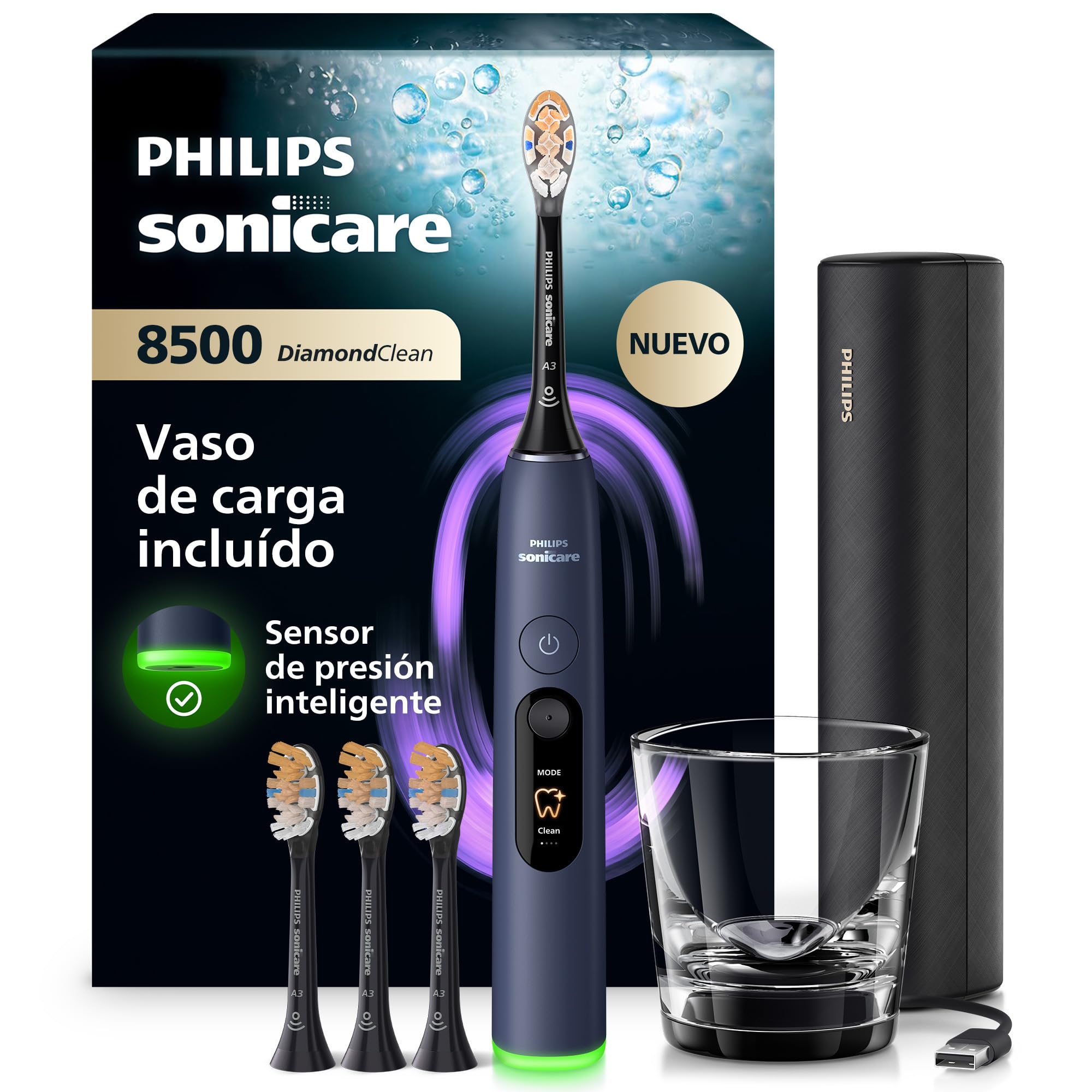 Philips Sonicare Next-Generation DiamondClean 8500 Cepillo de dientes eléctrico - con Smart Pressure Feedback y 18 ajustes, azul oscuro, HX8515/13