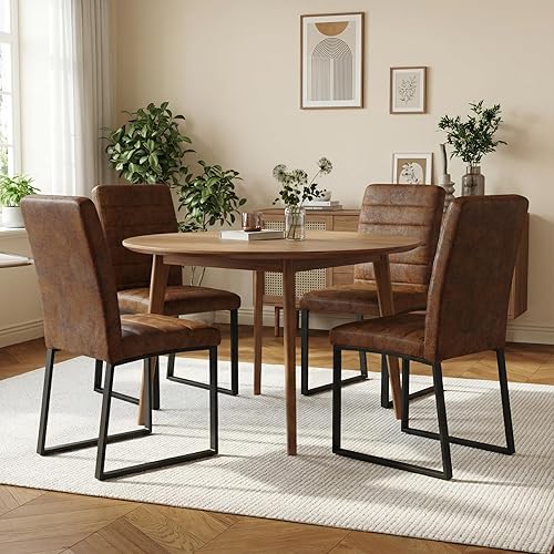 Miniatura 10 de Hommoo Juego de 2 sillas de comedor tapizadas de piel sintética, asiento acolchado sin brazos con patas de metal, moderna silla de comedor para Gris