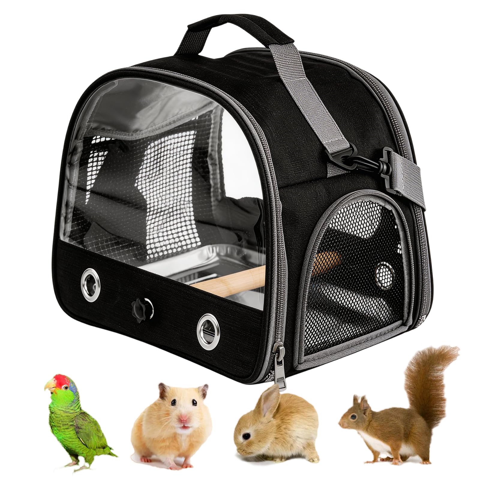 Vogel-Tragetasche Mit Stehstange Und Edelstahl-Tablett,33 * 24 * 26CM Tragetasche Für Papageien,Vogel Transportbox,Leichter Rucksack Für Papagei Für Vogel,Sittiche,Hamster,Papageien(Schwarz)