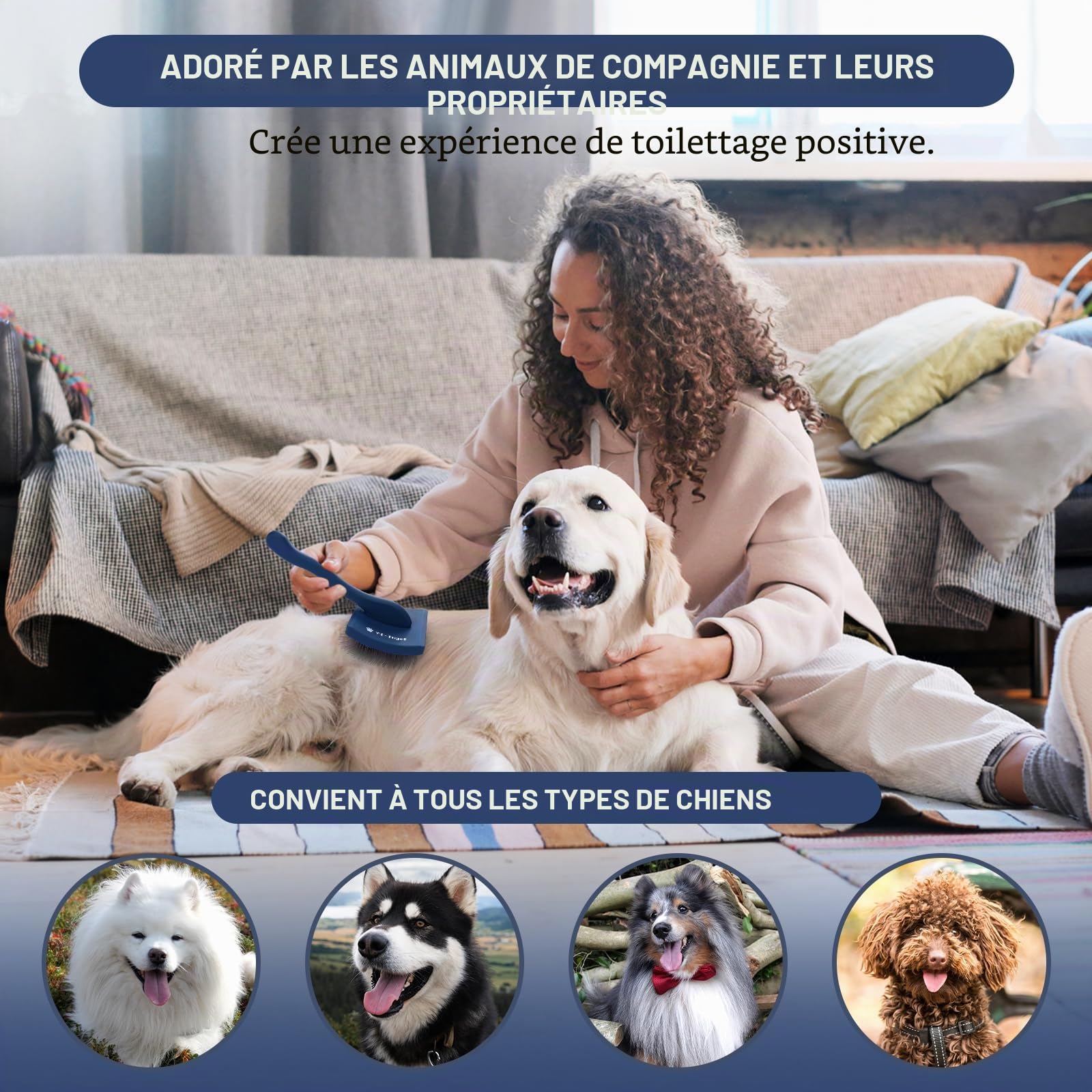 Slicker Brosse à Démêler pour Chien à Poils Longs et Mi-Longs, Kit de Toilette Slicker Brush Douce pour Goldendoodles et Caniches