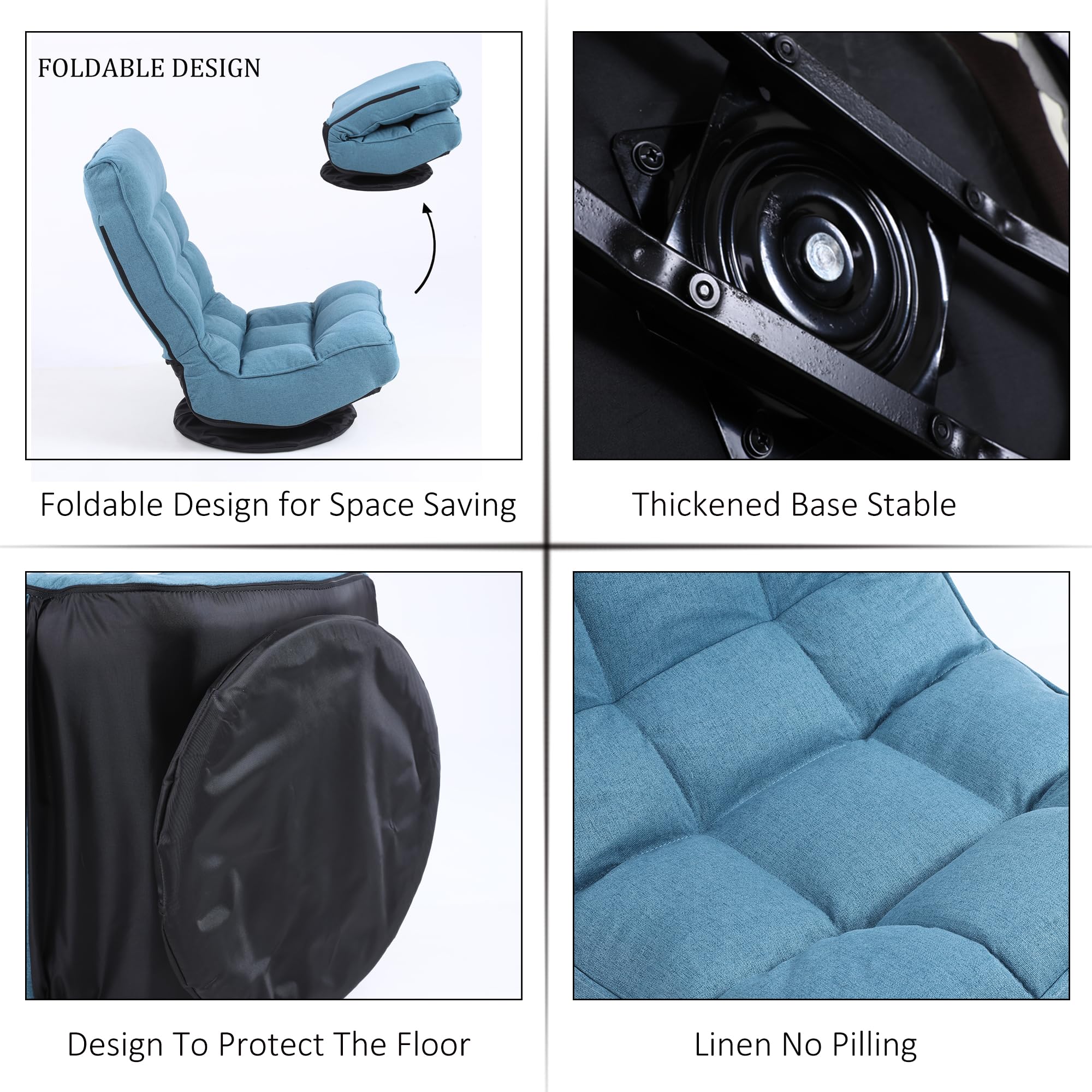 Silla de suelo hasta 160 kg, 6 niveles ajustables, sofá de suelo giratorio 360°