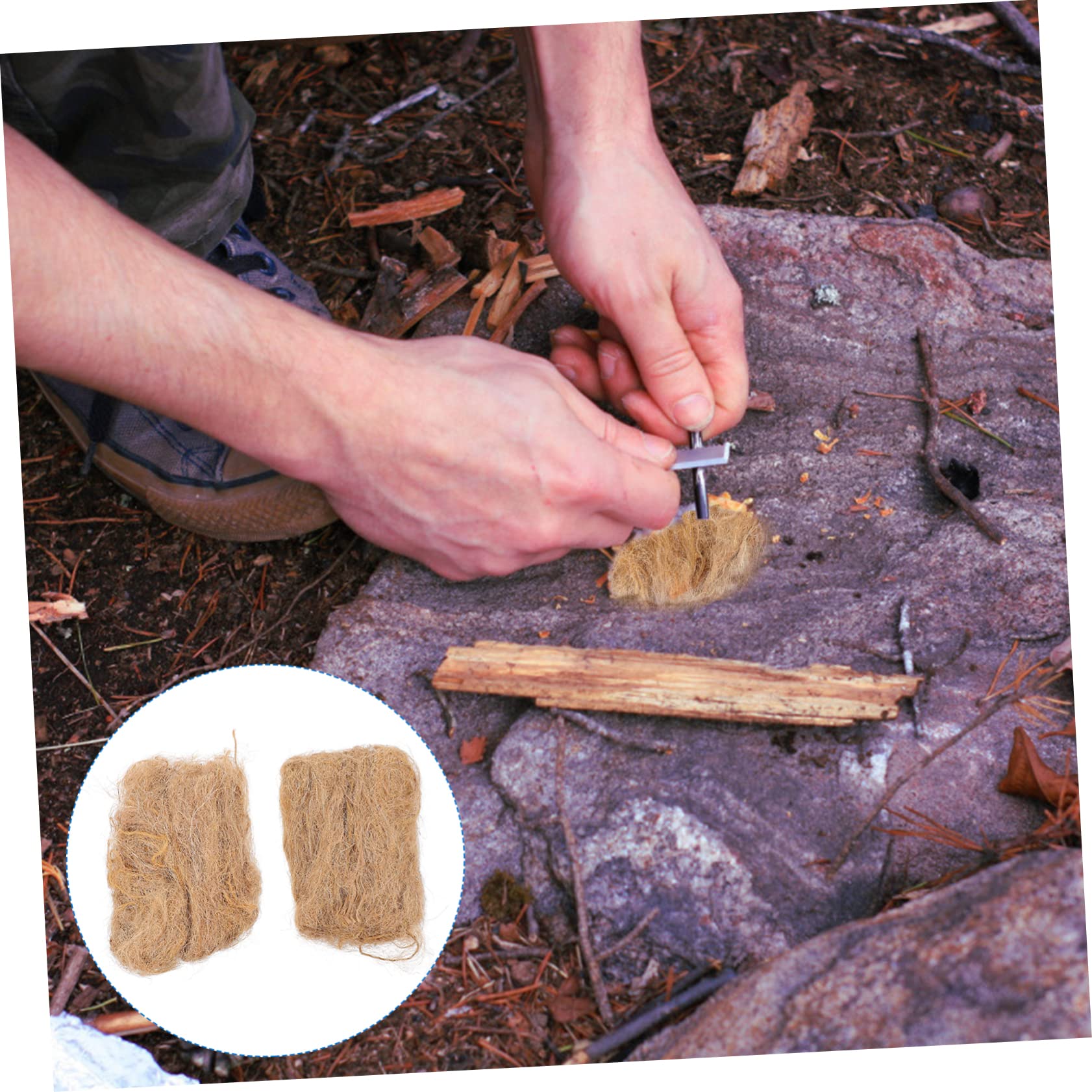 NAMOARLY Jute Fire Starter Tool Set for Camping Jute Silks Fire Starter Natural Jute Silk Outdoor Survival Aid