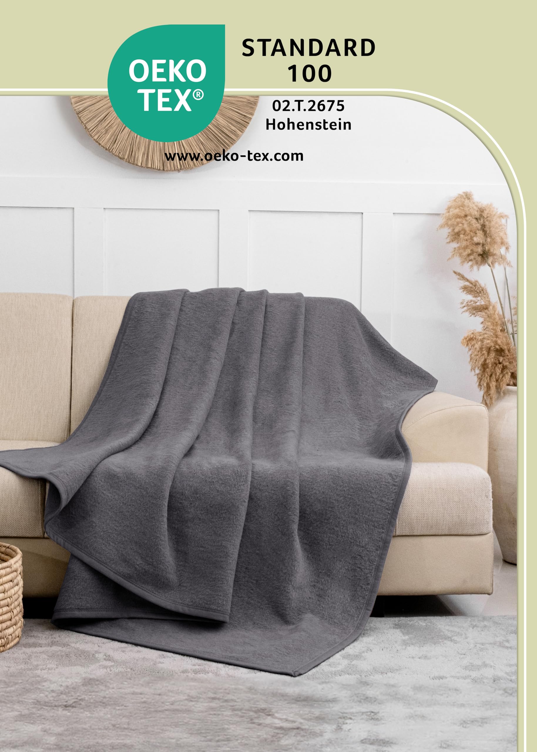 LAYNENBURG Koc bawełniany klasy premium, 150 x 200 cm, Öko-Tex 100, mieszanka bawełny, koc do przytulania, jako koc do mieszkania, na sofę, kanapę, przytulny, ciepły, z bawełny (antracytowy)