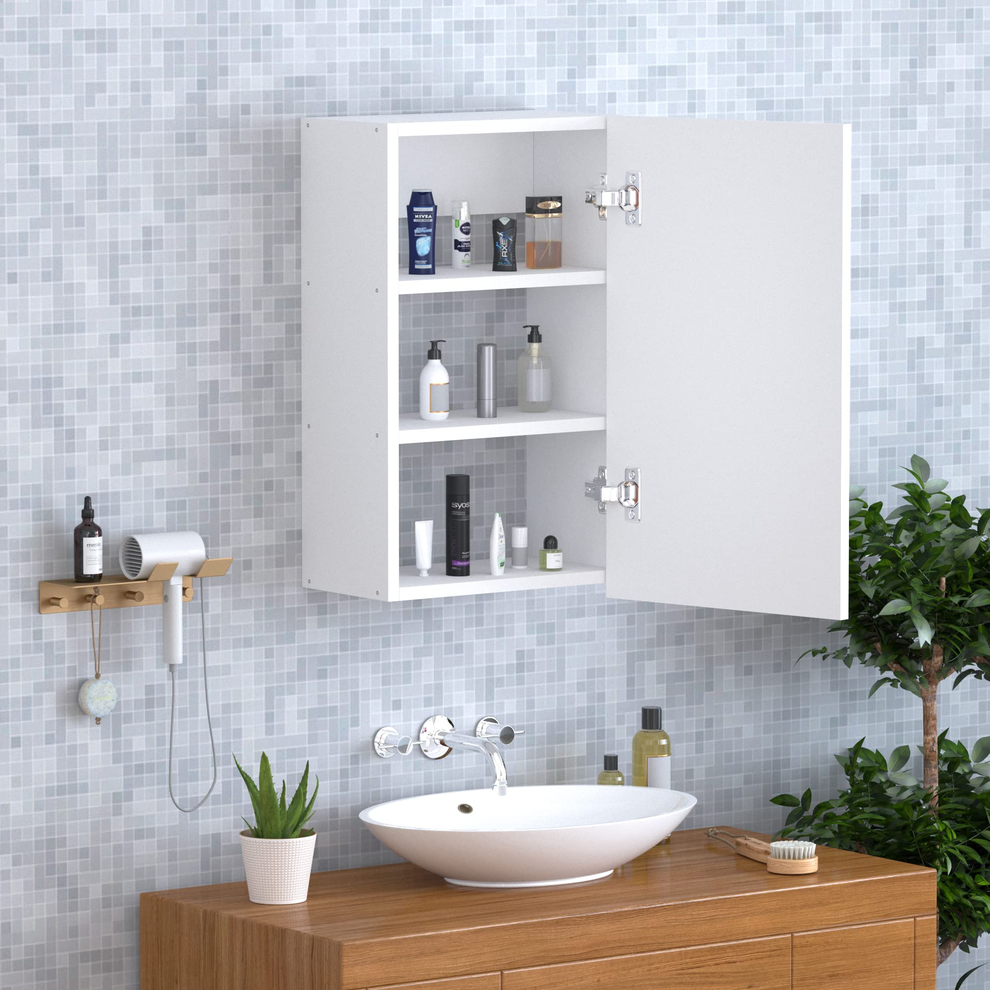 Anikaa Kellen Engineered Wood Dressing Mirror with Single Door/Dressing Cabinet for Bathroom/Storage Cabinet (White) D.I.Y