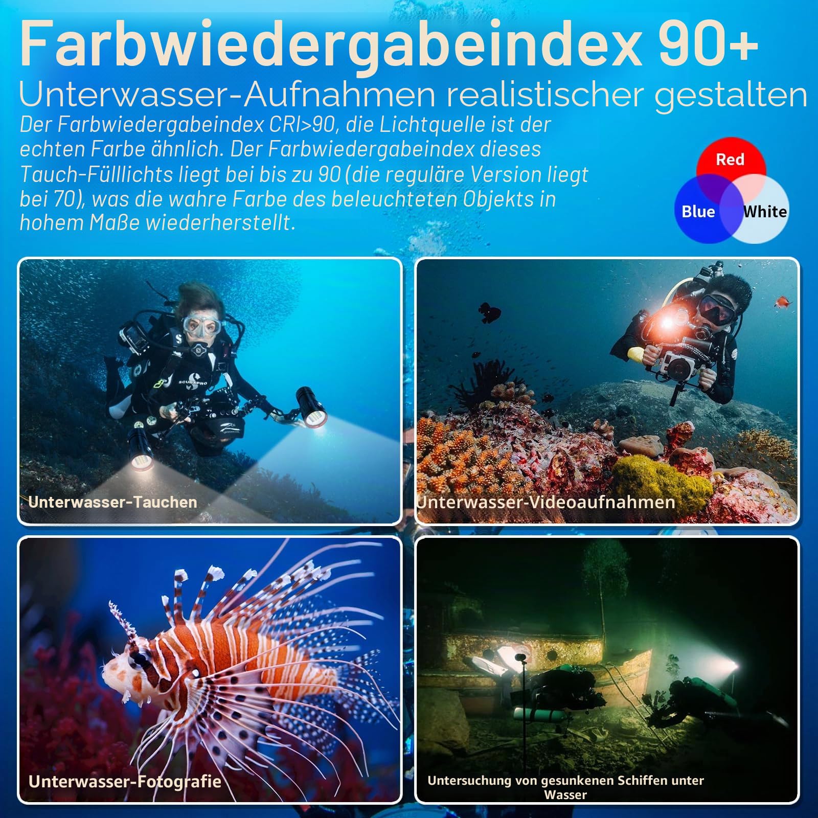 B15 Tauchen Taschenlampe 8000 Lumens Super Bright Underwater 80m Video Light Scuba Dive Light