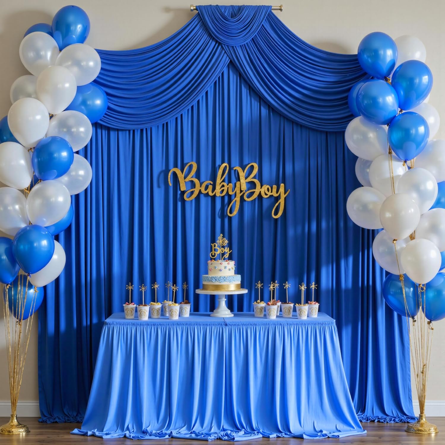 10ft x 10ft Wrinkle Free Royal Blue Backdrop Curtains for Party Stage Wedding Ceremony, Polyester Photography Backdrop Drapes Back Drop Cloth for Baby Shower,Rod Pocket Home Sliding Door Decoration Royal Blue 5'(W) x 10'(H), 2 panels