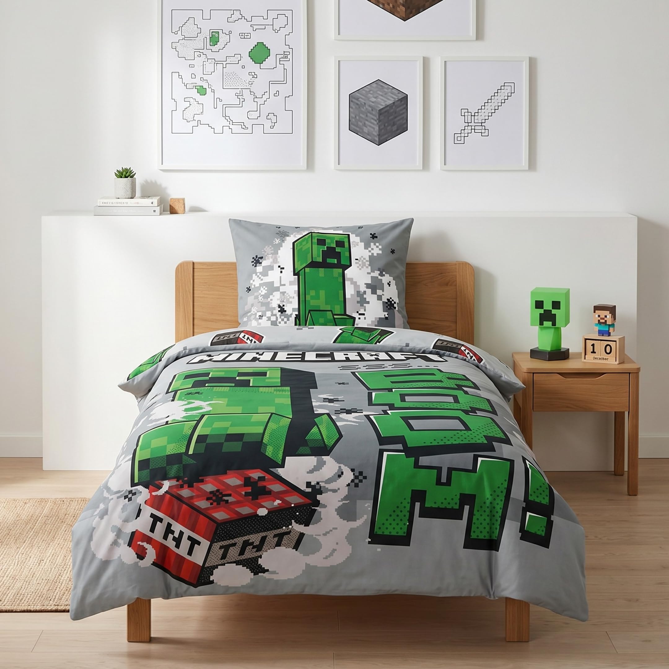Minecraft Bed Linen 135 x 200 cm + 80 x 80 cm - Soft Microfibre, Zip, Oeko-Tex - Motif for Children & Gamer Fans, Breathable and Easy to Clean (Minecraft_Boom)-image-21