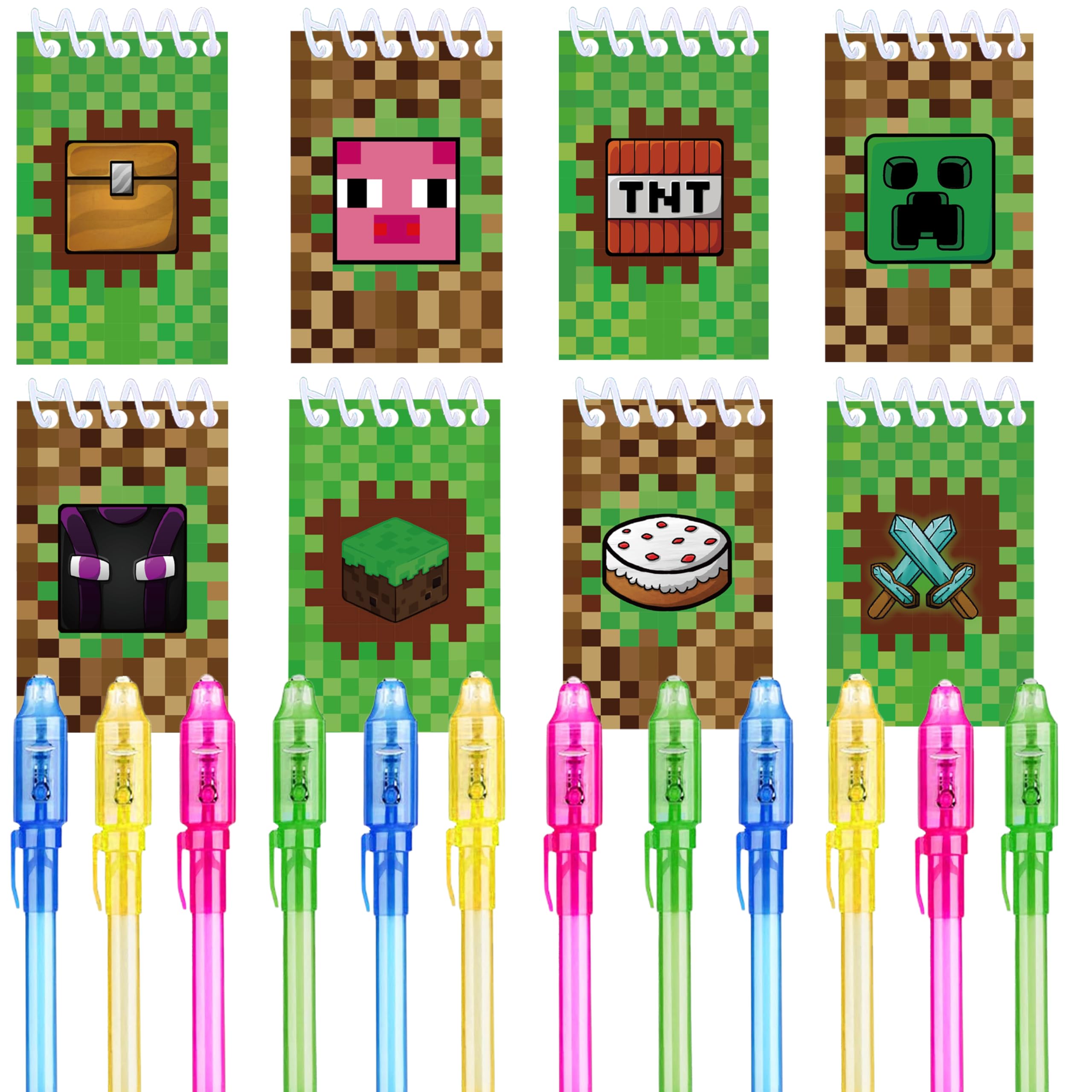 24 Pcs Pixel Theme party favors |12 invisible ink pen and 12 party mini Pixel Theme Notepads| Pixel Theme party Goodie Bag Stuffers, Classroom Prizes, party supplies