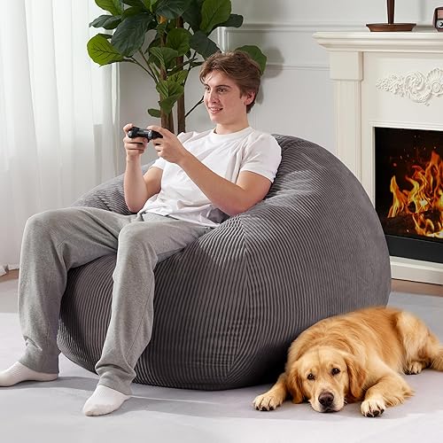 Miniatura 87 de Homguava Puf de 3.5 pies: puf de lágrima con relleno de espuma viscoelástica, sillas compactas de puf, sofá suave con funda de pana (gris)