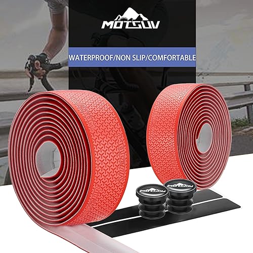 Miniatura 4 de VXM Cinta para manillar de bicicleta, cinta de barra de bicicleta de carretera, piel sintética + EVA, agarre para mango de ciclismo, 2 rollos (rojo)