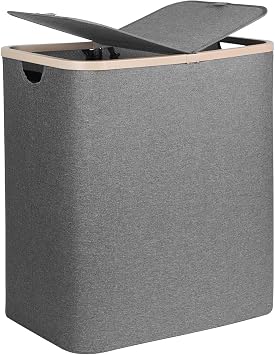 DOKEHOM 160L Extra Large Laundry Hamper with Lid, 2-Section Double Laundry Basket with Removable Mesh Liner Bags, Collapsible Clothes Sorter for Family, Bedroom, Laundry Room, Dark Grey