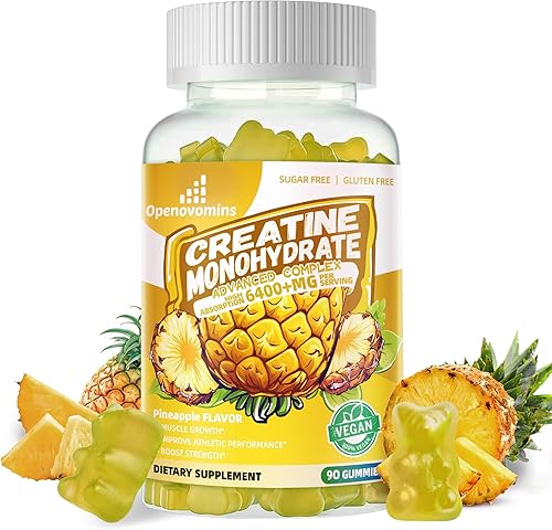 Complejo de gomitas de monohidrato de creatina, 6400 mg para hombres y mujeres, fórmula avanzada con L-taurina + vitamina B12, suplemento masticable