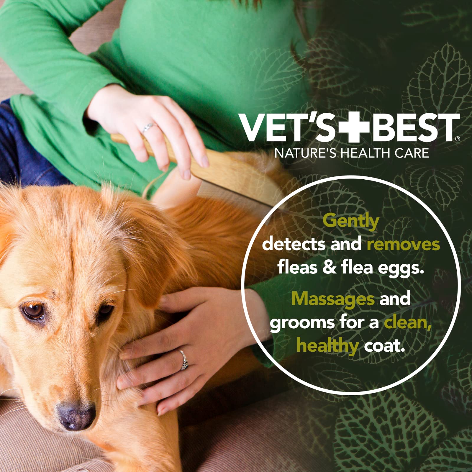 Vet's Best Peigne anti-puces | Bambou véritable avec poignée ergonomique | pour chiens et chats, marron