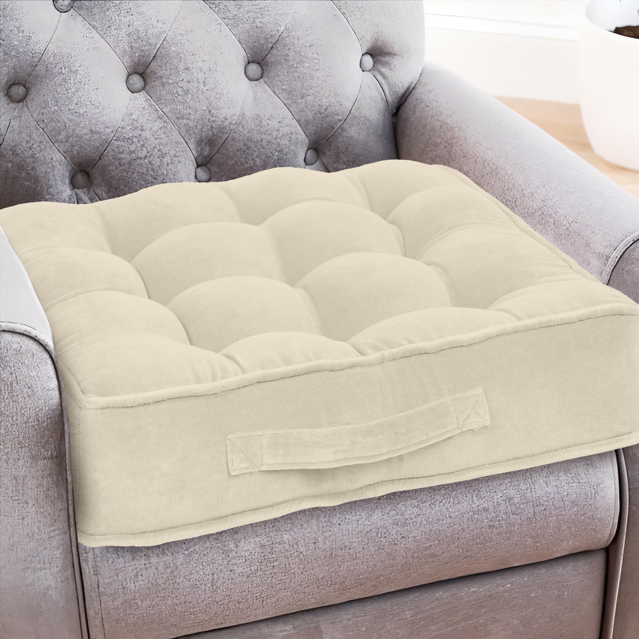 Casabella Booster Cushion-Armchair Booster Cushion Large Booster Seat Dining Chair 50x50+10cm Thick Floor Cushion, Pregnancy & Post-Operative Adults Chair Bolster Cushion Seat, Car Seat Sofa-Cream