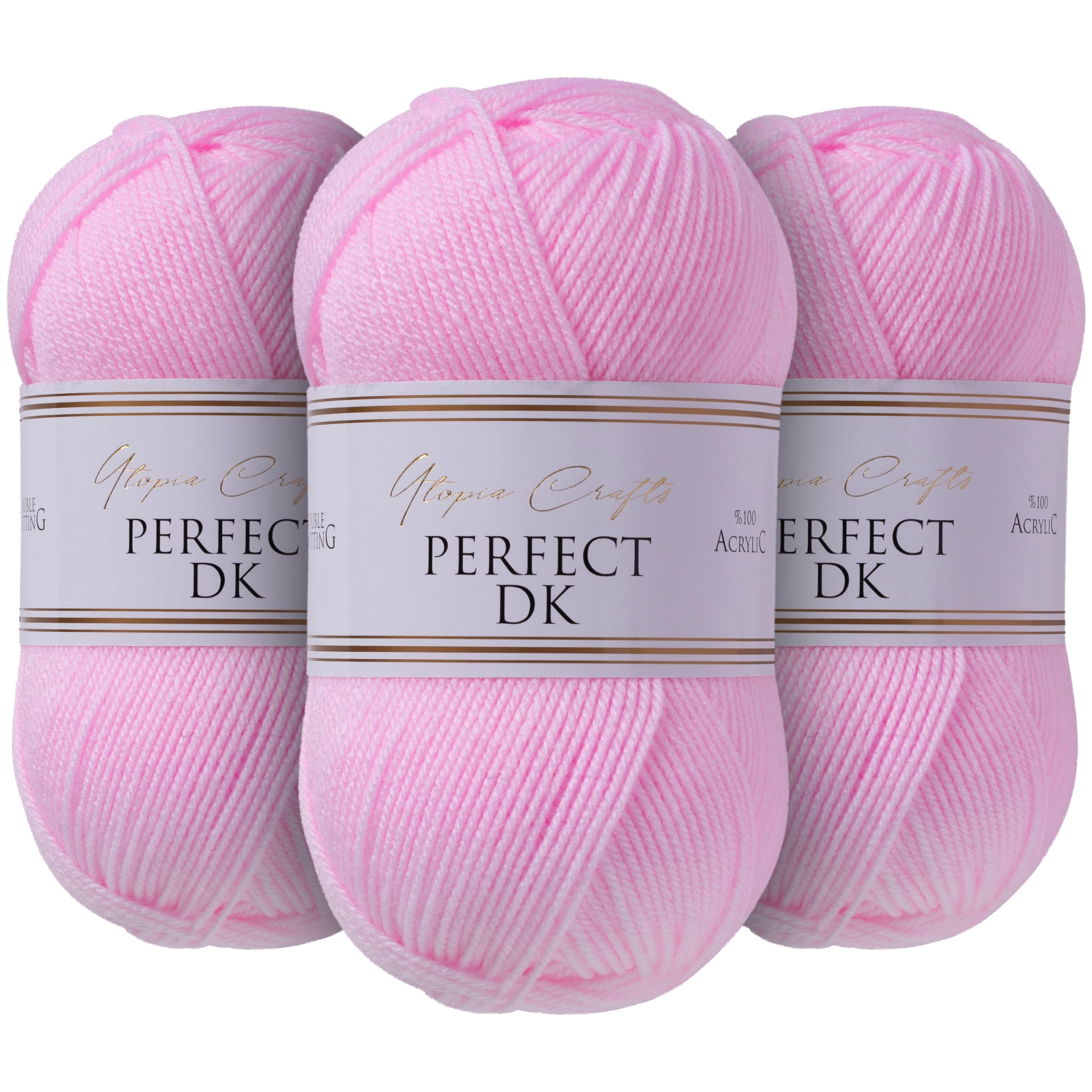 Utopia Crafts DK Double Knitting Yarn 3X 100g (Baby Pink), 300g/900m