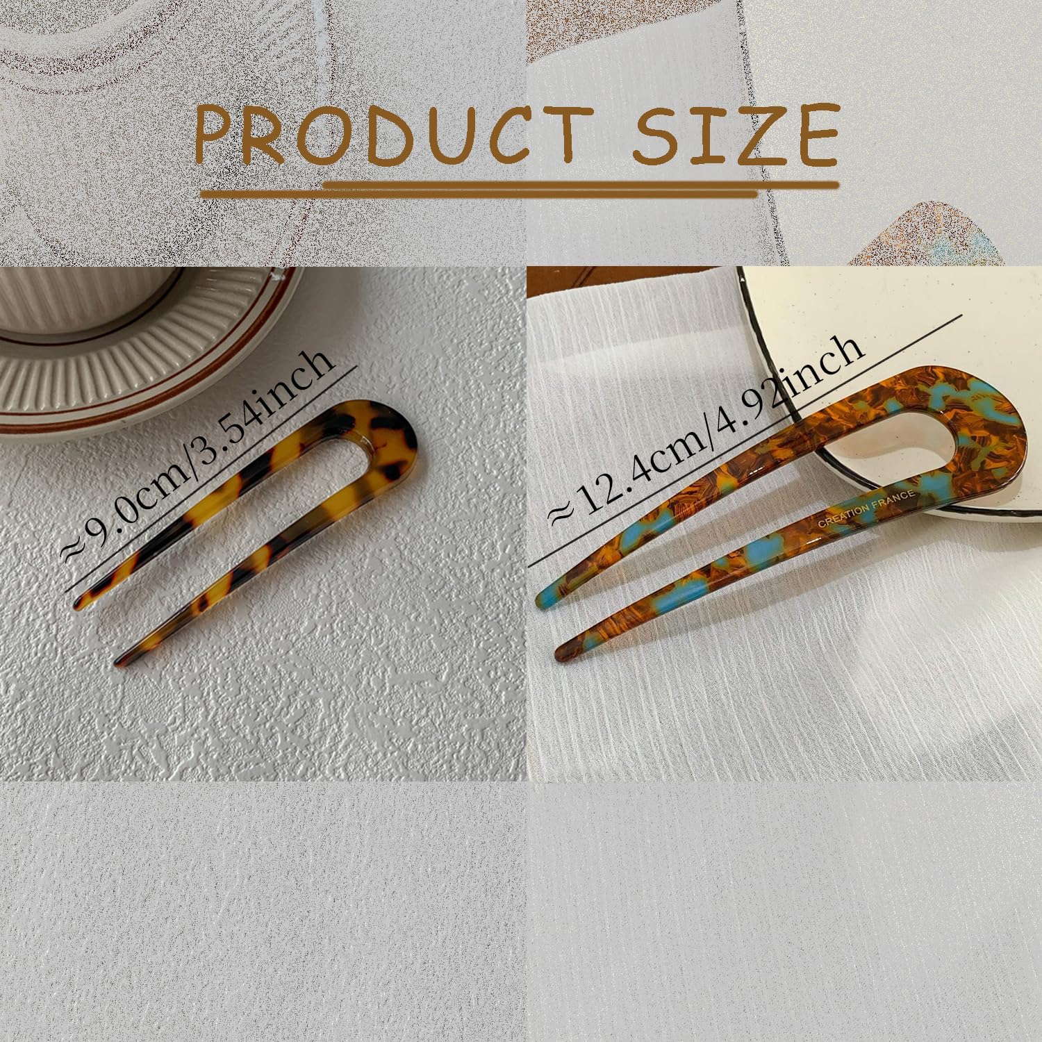 5Pcs Hair Sticks Set, U-Shaped Vintage Boho Hair Pins with Tortoiseshell/Cream/Green Colors - Image 4