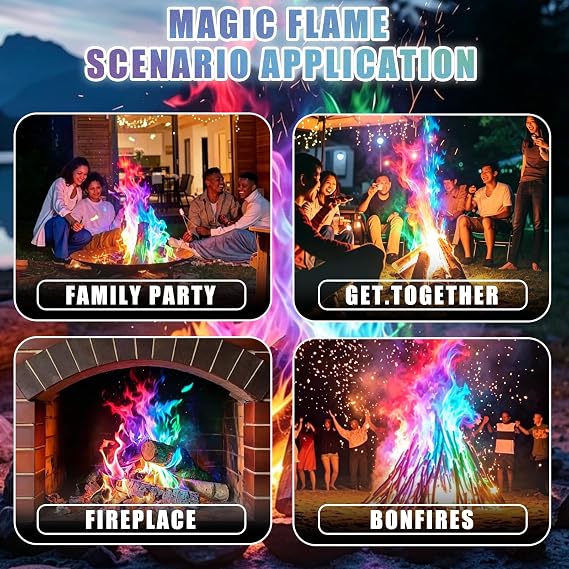 Fire Colour Changing Powder, Magical Flames, Colorful Flame, Coloured Fire Flames, Mystical Colour Changing Powder, Mystical Colorful Flame Changer for Bonfires, Parties, Fireplaces (10x15g)