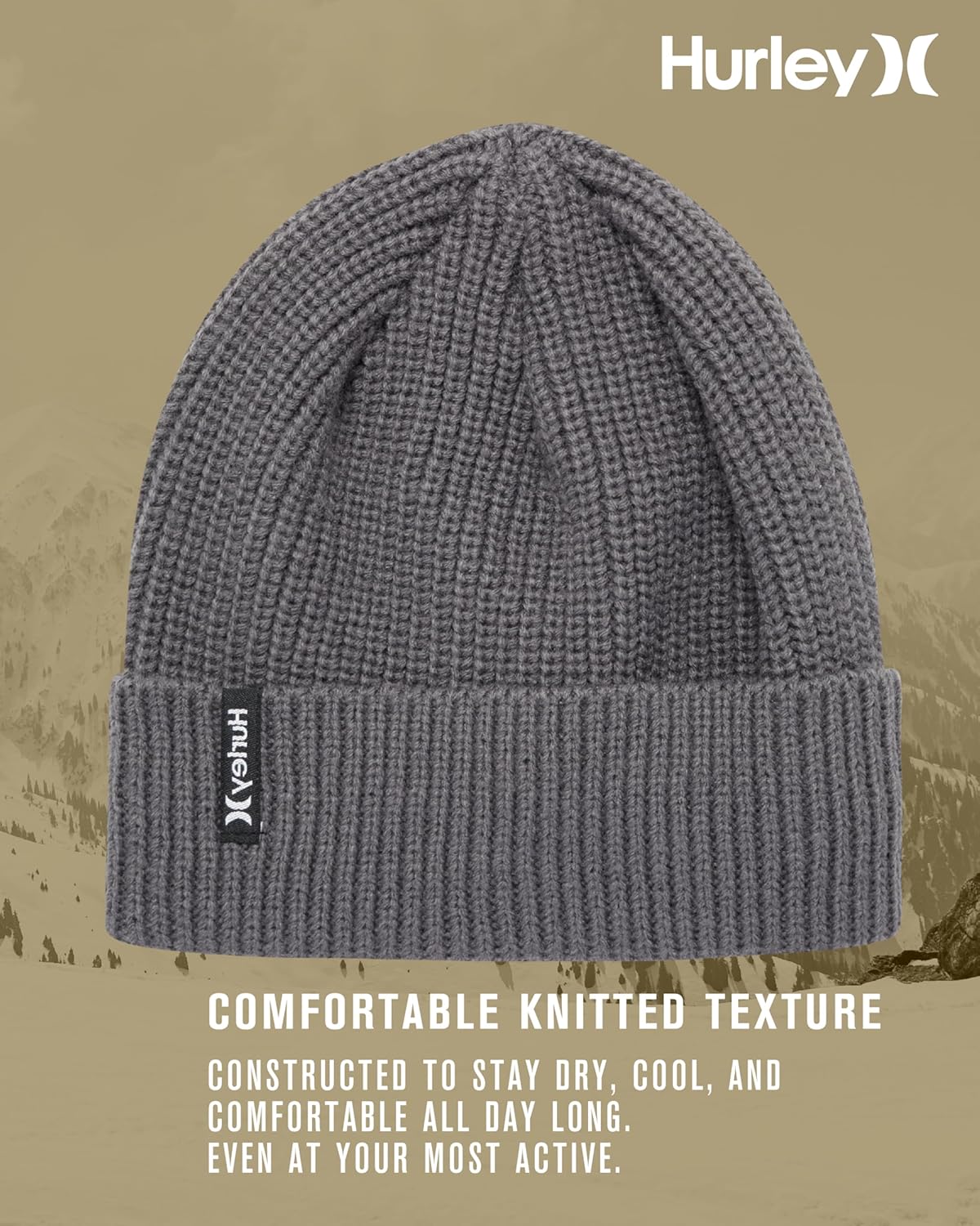 Hurley Men's Cuffed Beanie - Classic Midweight Loose Knitted Winter Hat for Men - Image 3