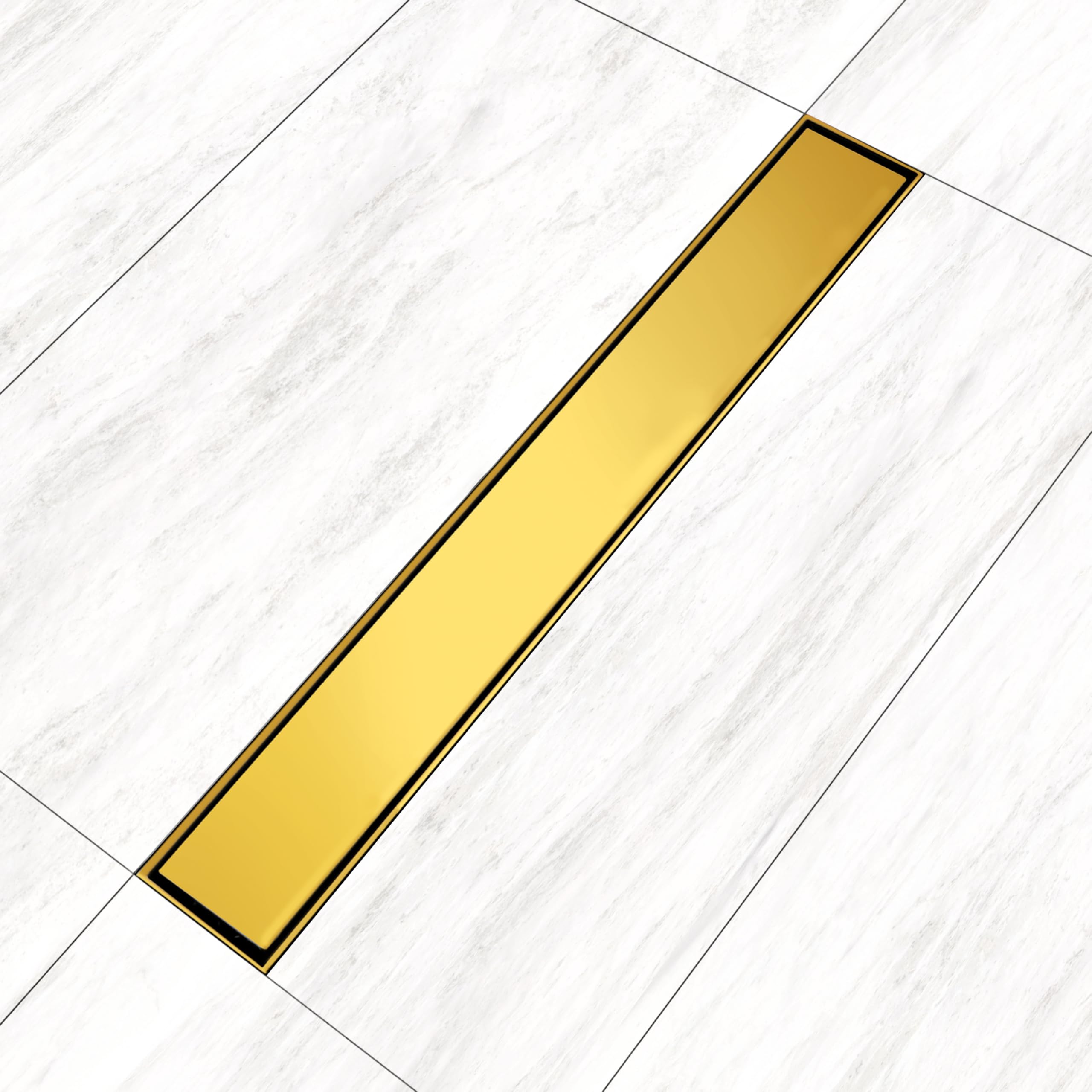 SANJAY CHILLY Stainless Steel Shower Channel Marble Drainer 304 Grade Bathroom Gratings Colour Collection 21MM Tile Insert Floor Drain Strainer with Cockroach Trap (Side Hole - Pure Gold 36x4 INCH)
