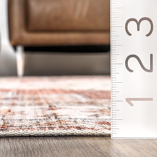 Miniatura 7 de nuLOOM Dania Alfombra de medallón lavable a máquina, 2 pies 6 pulgadas x 8 pies, color óxido