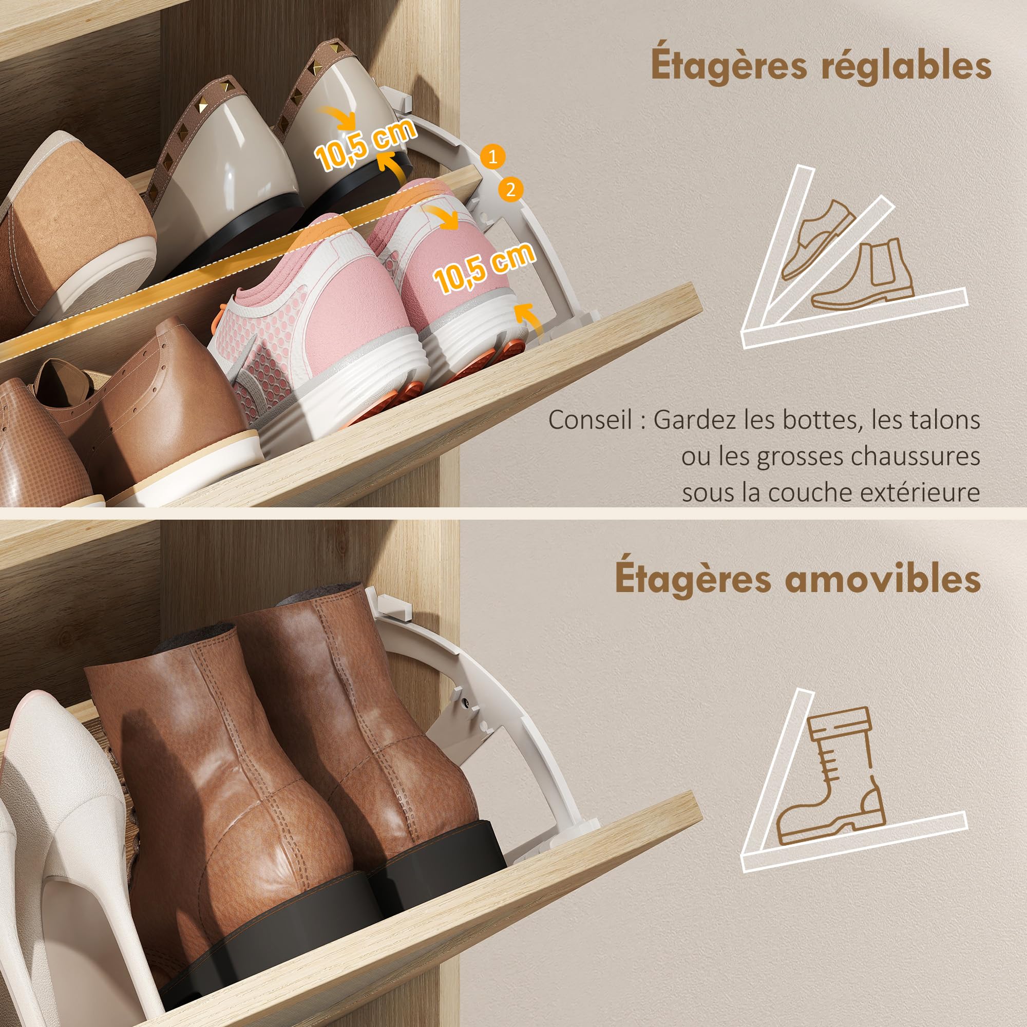 HOMCOM Meuble à Chaussures 12 Paires Étroite Bohème 60x23,7x99,5cm Chêne