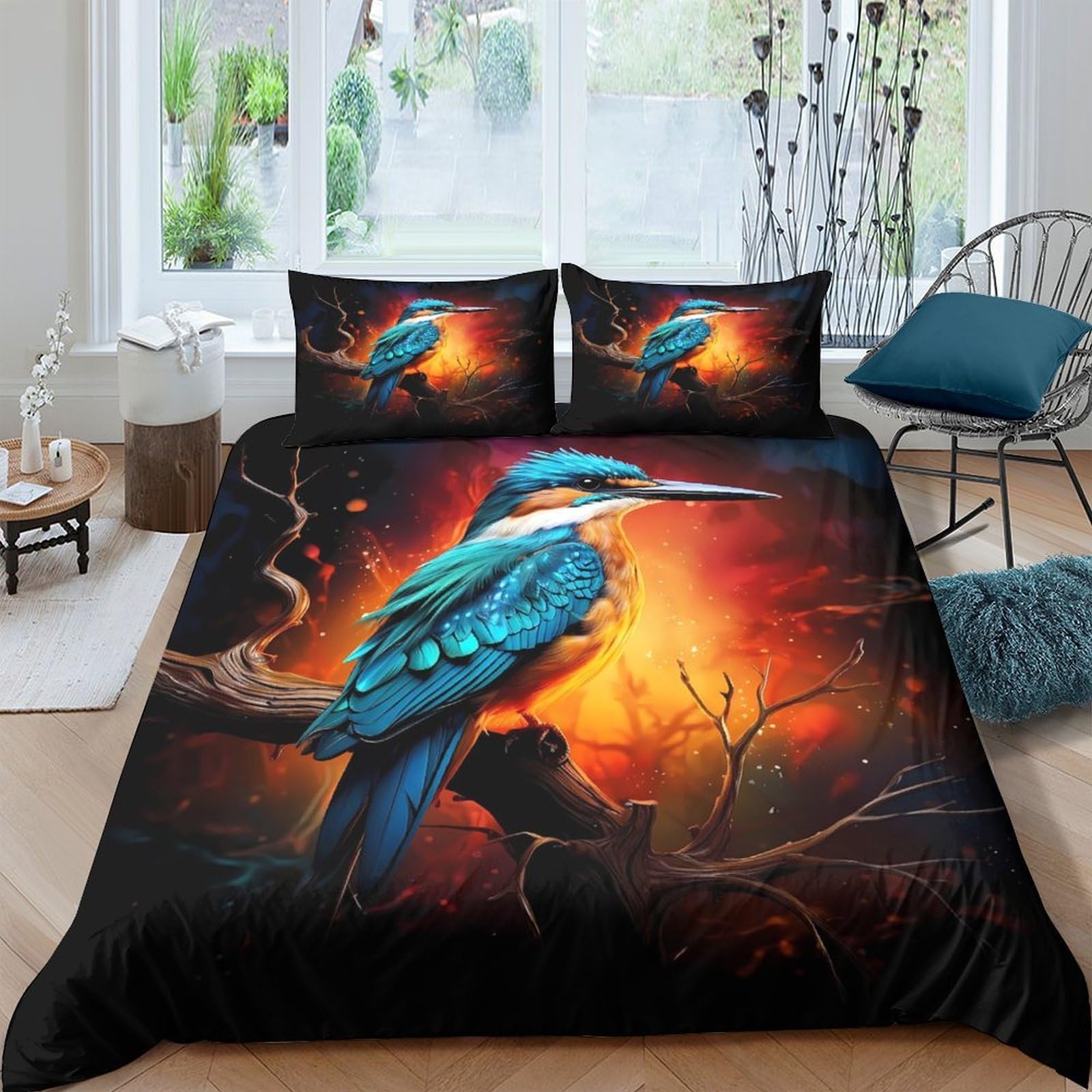 Ctjqhvkz Style-2 3D Printed Kingfisher Sunset Fitted Sheet Microfiber Soft Breathable Forest Art Mattress Cover For Bedroom Dorm Decor Single（135X200cm）