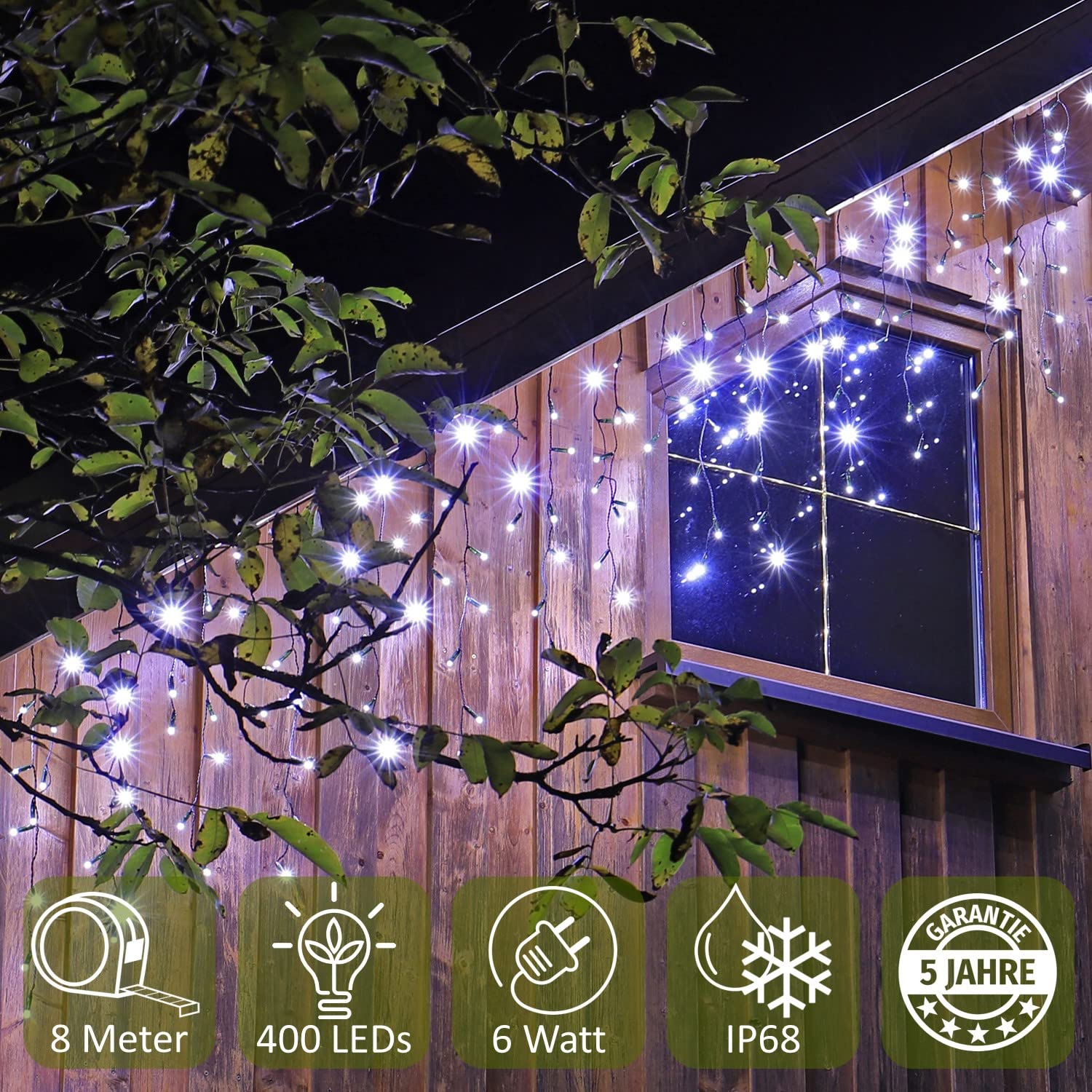 CLGarden LED Eisregen Premium Lichterkette ERN400 kaltweiß Weihnachtsbeleuchtung außen Haus 5 Jahre Garantie kein Rost mehr