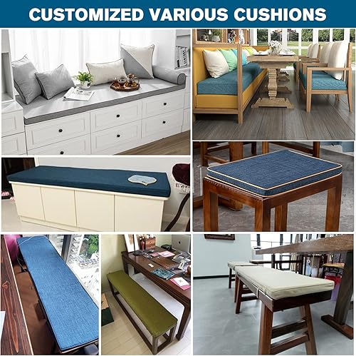 Miniatura 3 de SXROMDA Cojín de banco personalizado, cojín de muebles, espuma viscoelástica de alta densidad, lino lavable, almohadilla de banco antideslizante