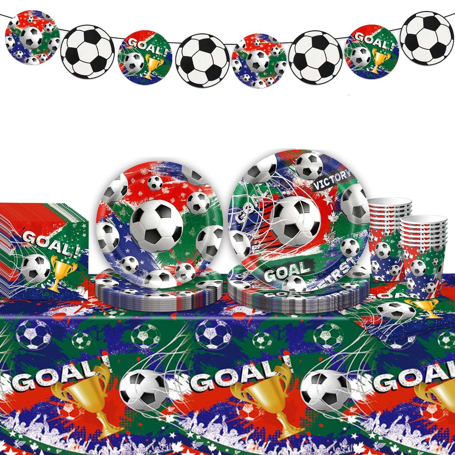 Set di stoviglie per feste di calcio, decorazioni per feste di compleanno, calcio e calcio, per feste di compleanno