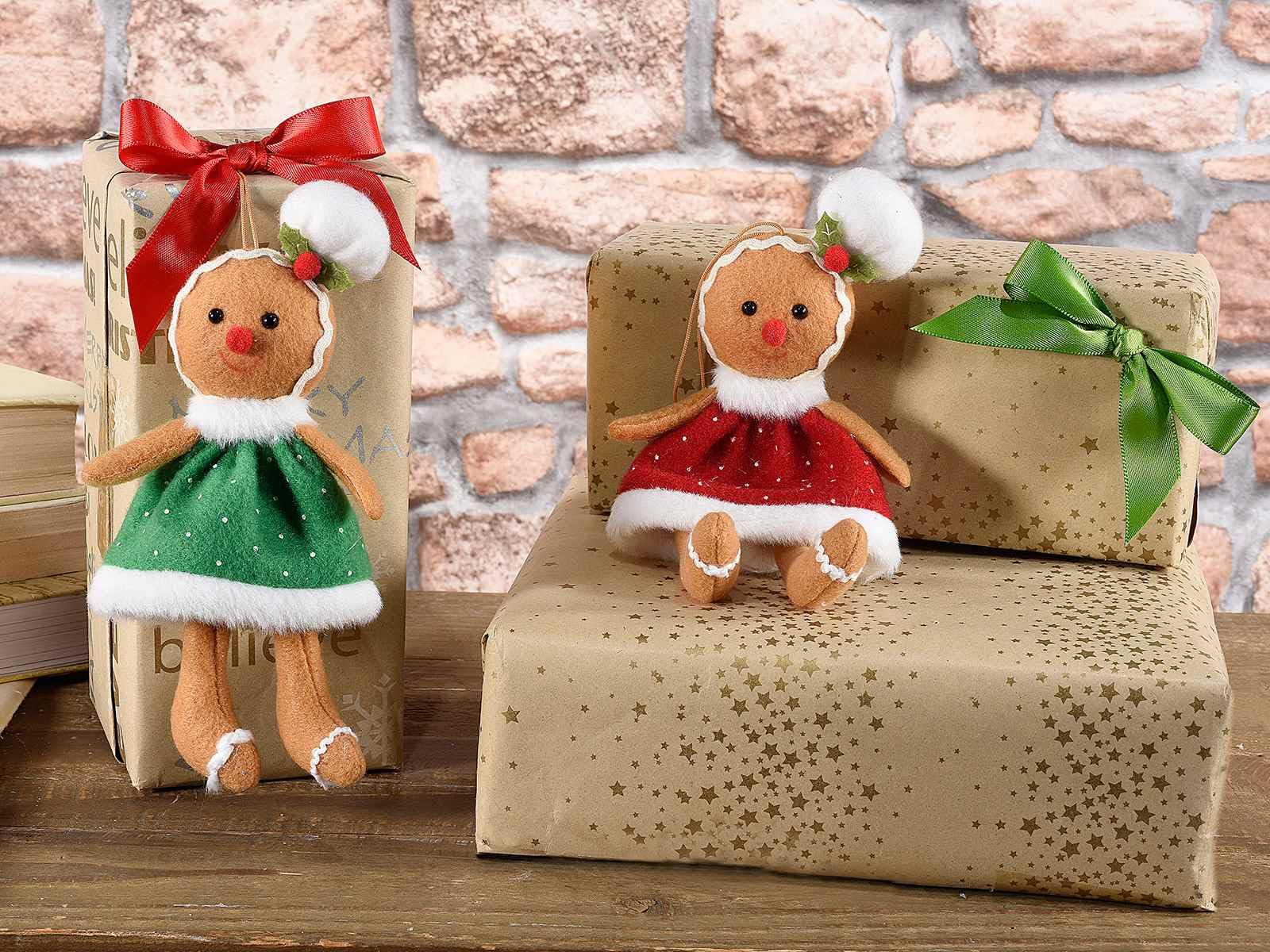 Juego de 12 adornos navideños para colgar en forma de Omini pan de jengibre de tela