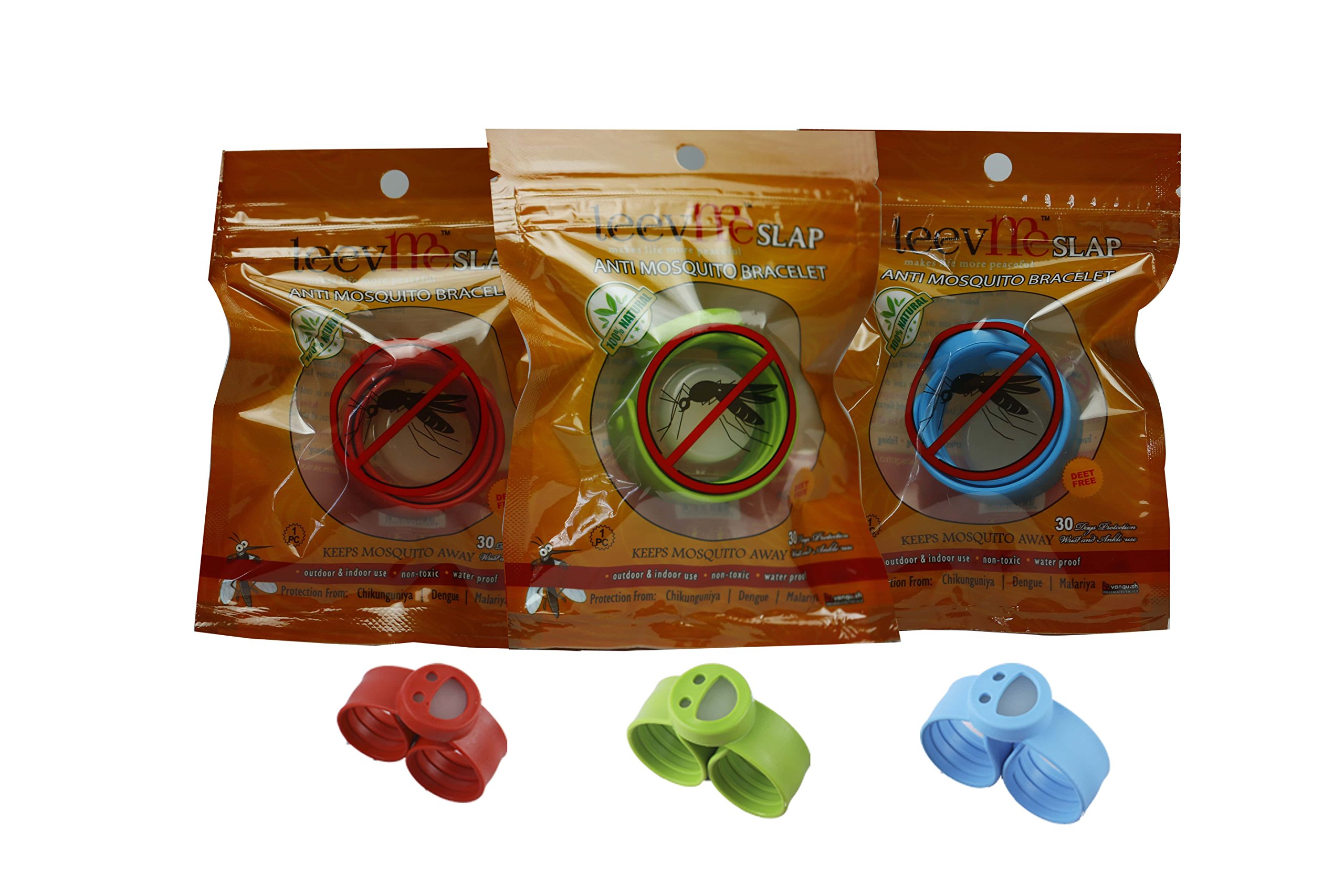 LeevMe Slap Mosquito Repellent Premium Wrist Bands for 90 Days Use_ Indoor and Outdoor Protection for Kids and adults (3 Bands with 3 Pellets)