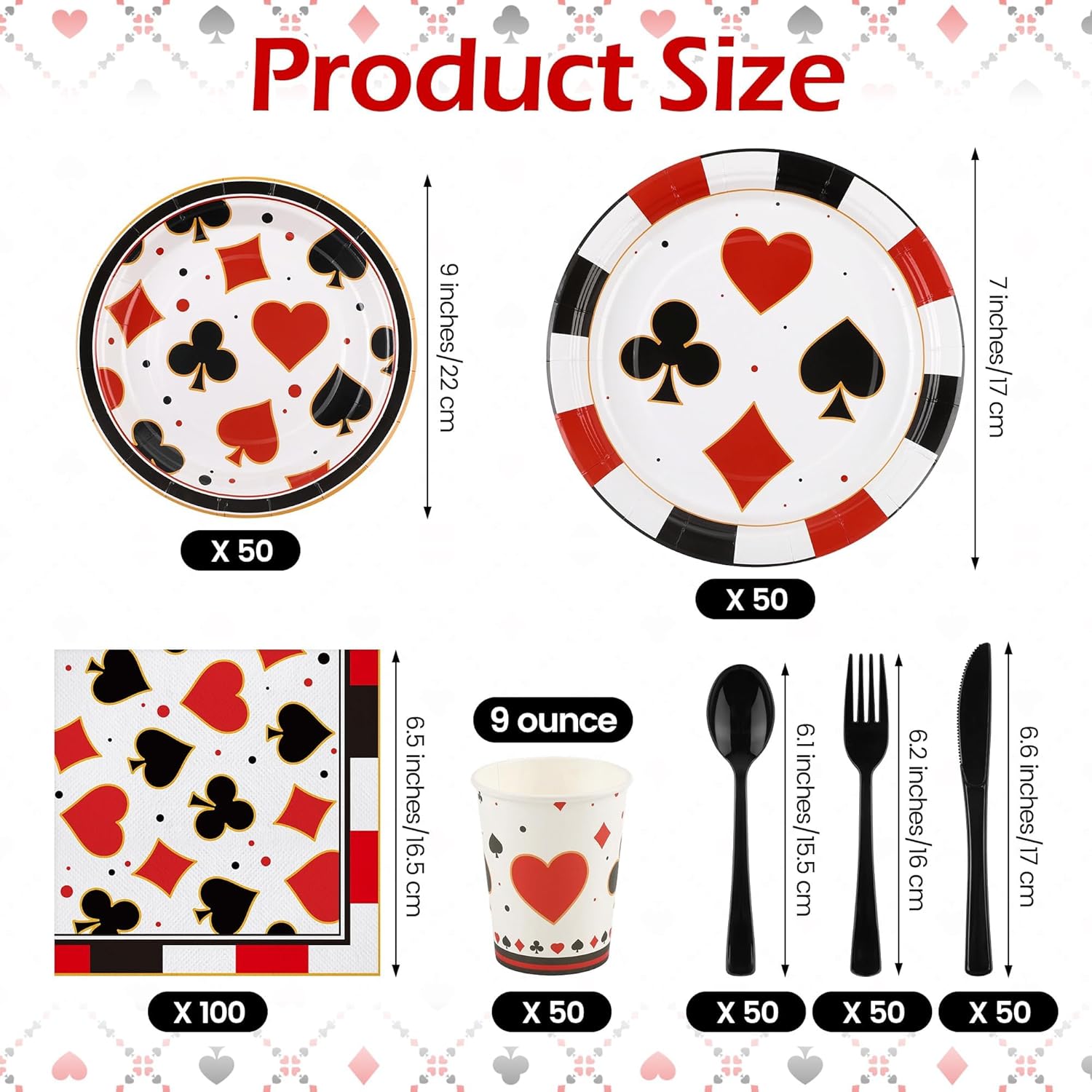 Kochorie 400 Pieces Casino Print Disposable Tableware Sets, Las Vegas Party Supplies Set with Plates Cups Napkins Cutlery Serves 50 for Birthday Poker Club Casino Theme Party Decorations