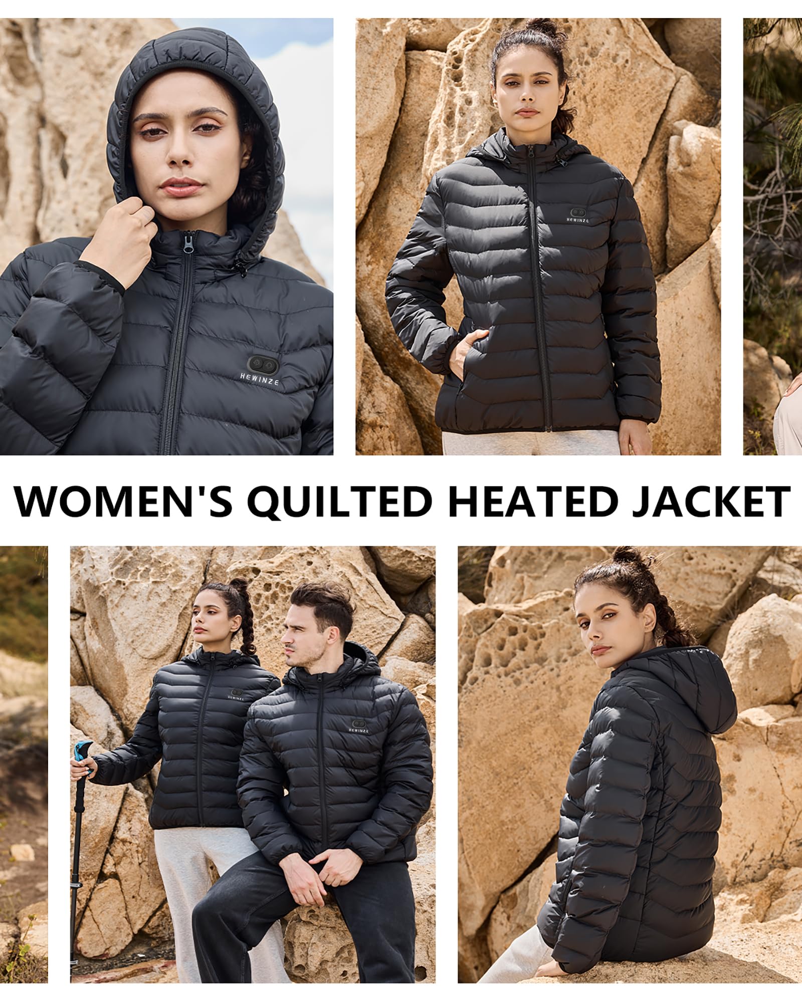 HEWINZE Giacca da donna riscaldata con cappuccio, piumino caldo da donna, giacca invernale per escursioni all'aria aperta, caccia, moto, campeggio