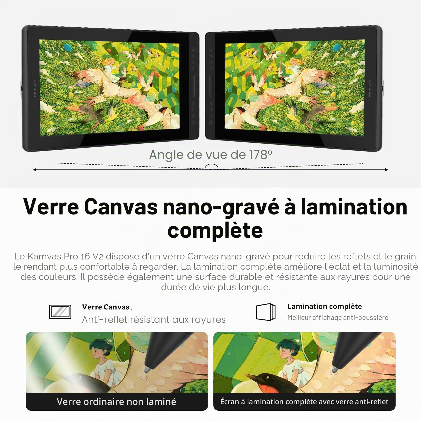 HUION Kamvas Pro 16 V2 Tablette Graphique avec Écran, 15,6 Pouces | 15,6 Pouces,384 Niveaux,PenTech 4.0,Ecran Entièrement Laminé,Stylet sans Pile,Bande Tactile,Compatible Windows Mac