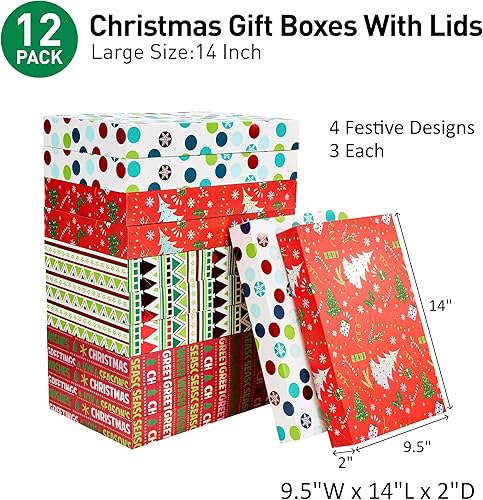 Miniatura 2 de SUNCOLOR Paquete de 12 Cajas de Regalo Grandes de Navidad de 14" Rojas con Tapas para Ropa y Regalos