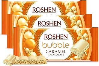 Roshen Aerated Bubble Chocolate Bar, White Chocolate with Rich Caramel Taste, 2.82 oz (Pack of 3) Light, Fluffy, Melt-in-Your-Mouth Experience, Kosher Dairy, Halal