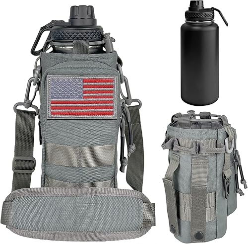 Miniatura 10 de Botella de agua aislada de 32 onzas, jarra de agua negra militar de acero inoxidable con manga, botellas de agua para gimnasio para hombres,