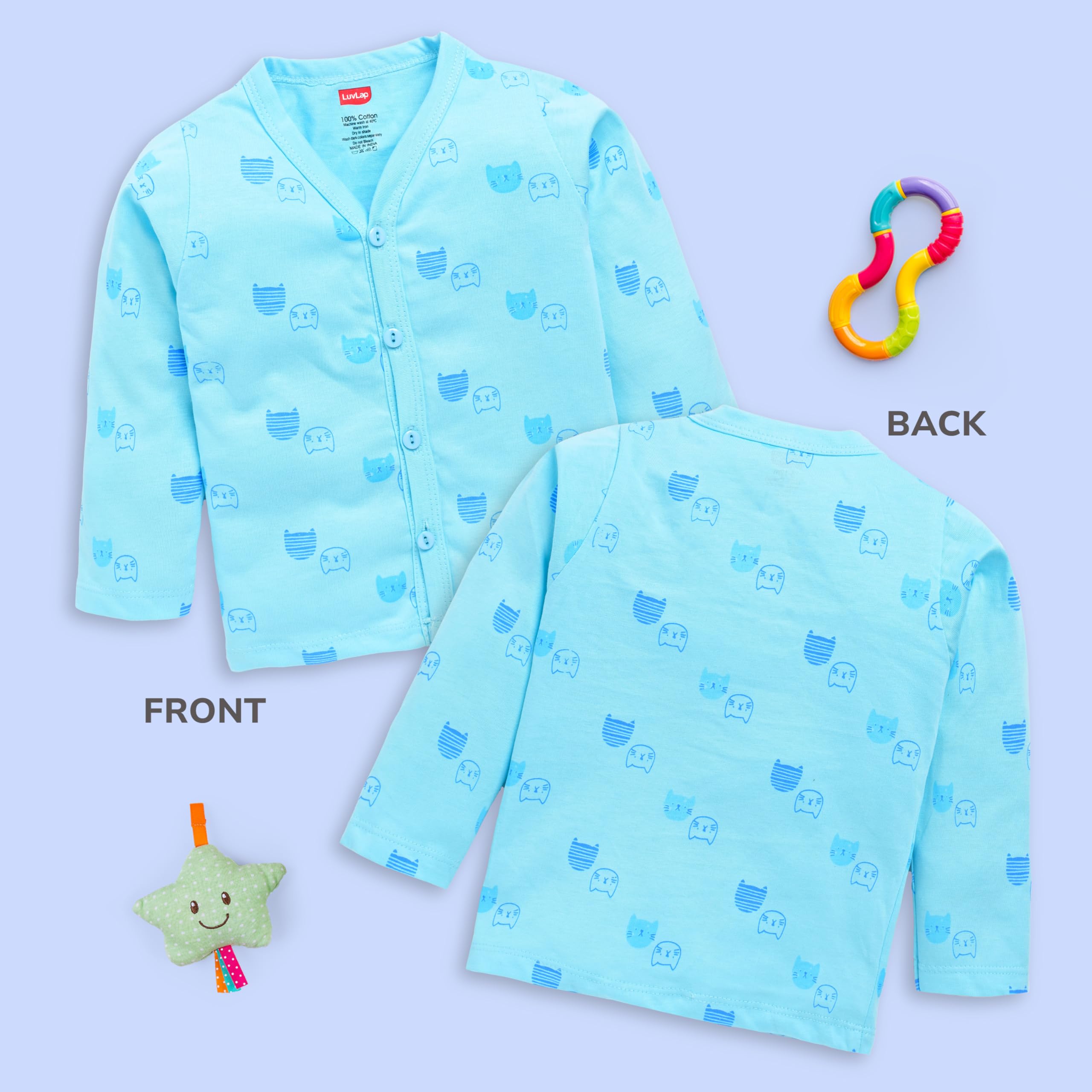 LuvLap Baby Boys & Baby Girls Pack of 4 Full Sleeve Jhabla, 100% Cotton, S (1 to 3 Months) 2