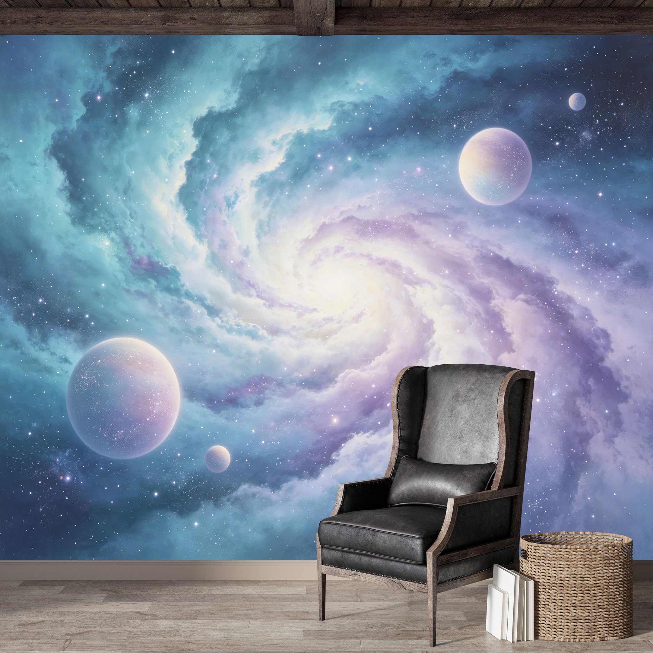 Custom Size Wall Mural,Cosmic Nebula Galactic Swirl Planets and Stars Premium Water Activated SelfAdhesive Wallpaper,Removable Wall Covering,Easy DIY Install Wall Art for Indoor Home Decor