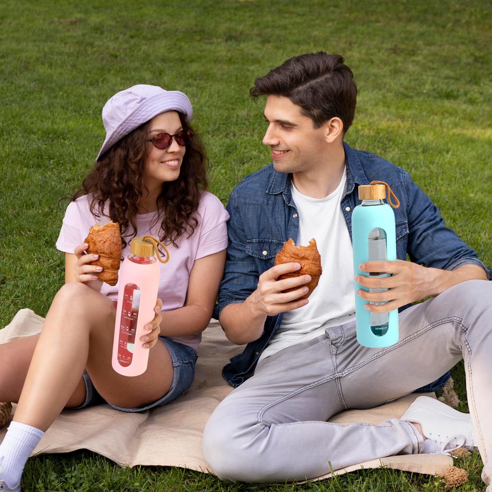 Sursip 16 Oz Glass Juice Bottles 12 Pack With Lids & Straws Leak - View #6