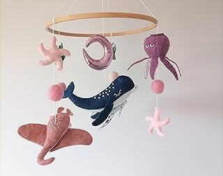 Under The Sea baby Mobile,Baby Mobile Ocean For Girl Nursery, Nautical Crib Mobile, Sea Animals Baby Mobile,Baby shower gift,pink color mobile, Nursery Hanging Mobile Felt,Cot Mobile, Ocean crib Mobile, Ceiling Mobile