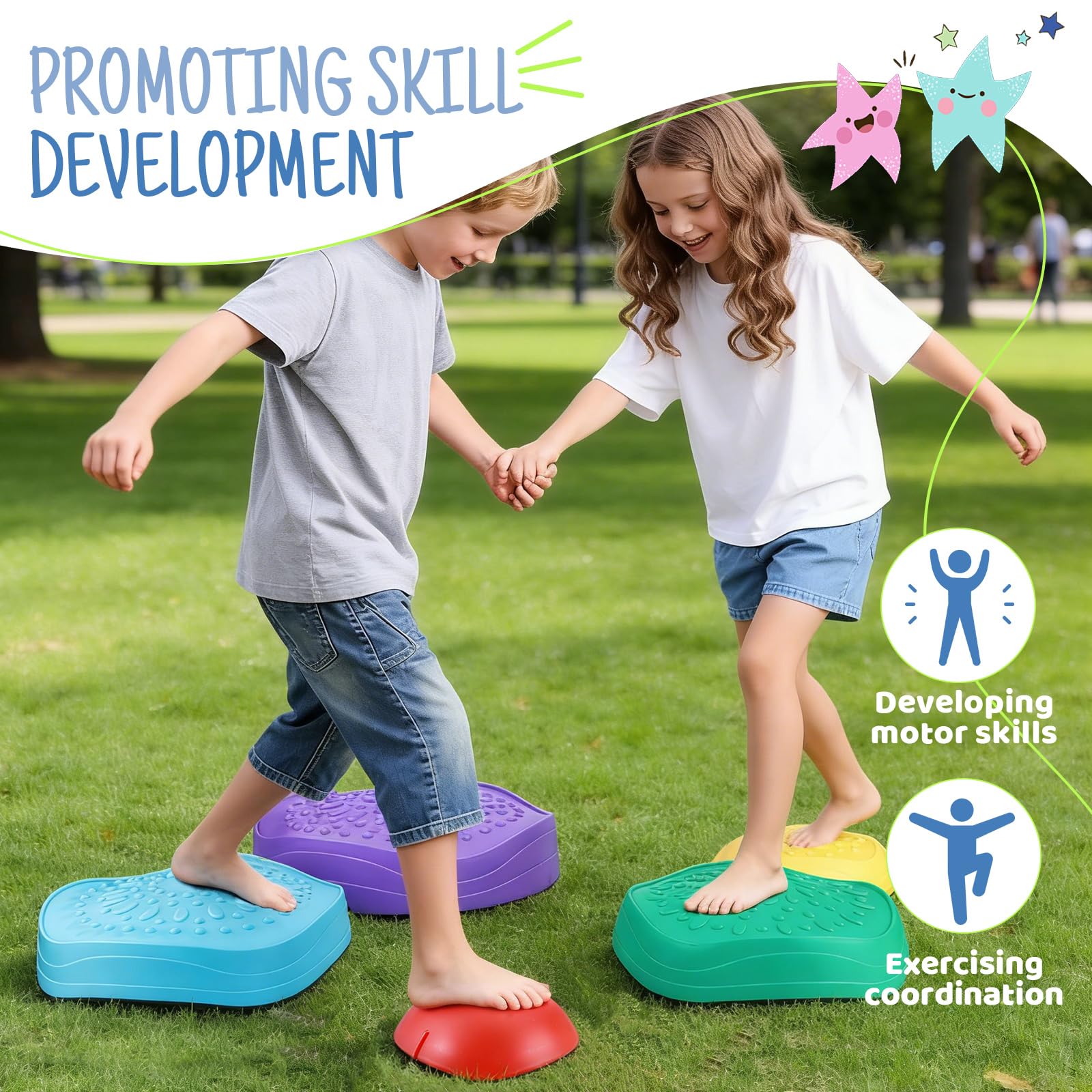 5 Pietre di Bilanciamento per Bambini, Equilibrio Pietre Impilabili Antiscivolo, Gioco Equilibrio Bambini Promuove la Coordinazione per Interni ed Esterno Giochi da Giardino