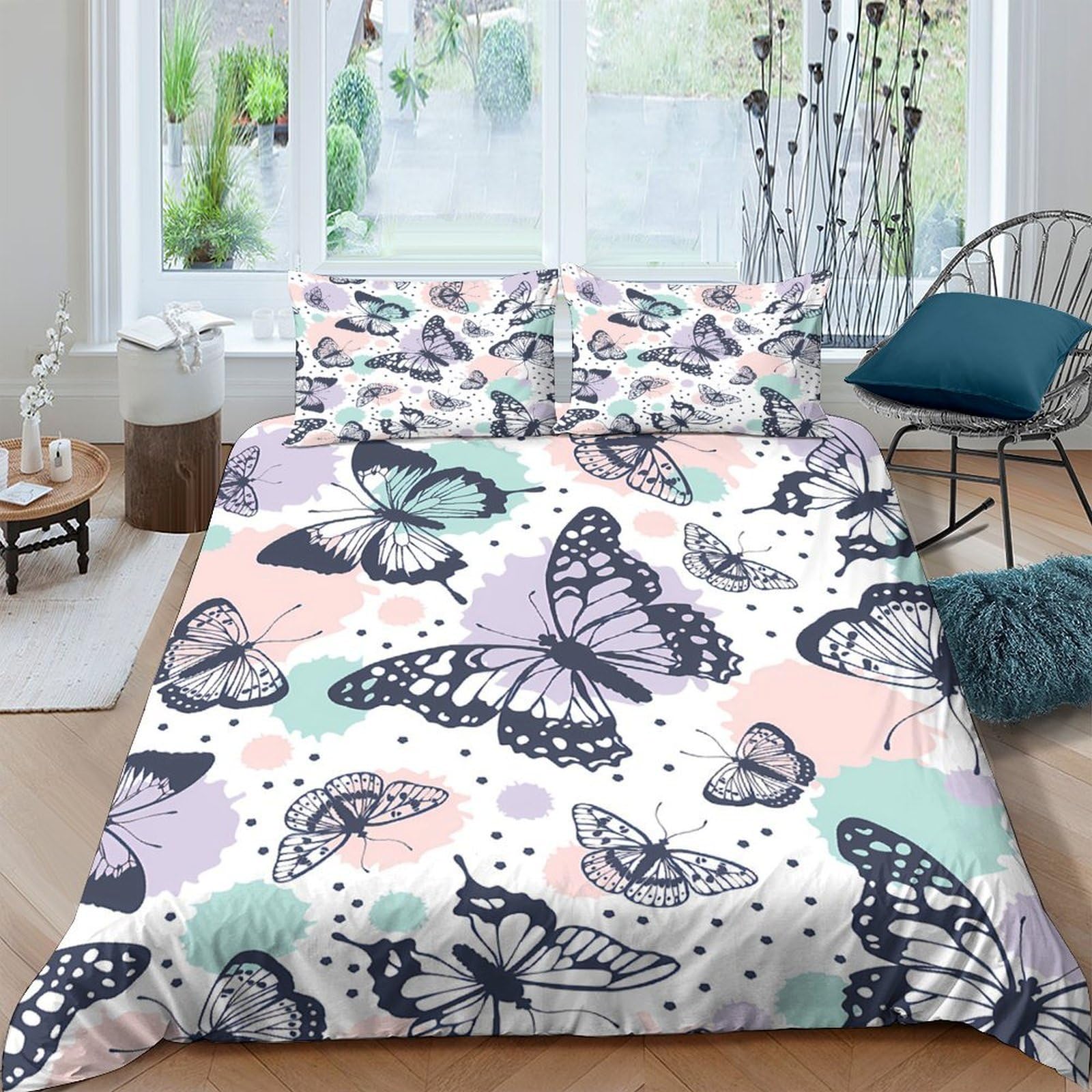 Ctjqhvkz Style-5 3D Printed Pastel Butterfly Fitted Sheet Microfiber Soft Anti-Slip Abstract Butterfly Mattress Cover Bedroom Dorm Bed Decor Single（135X200cm）